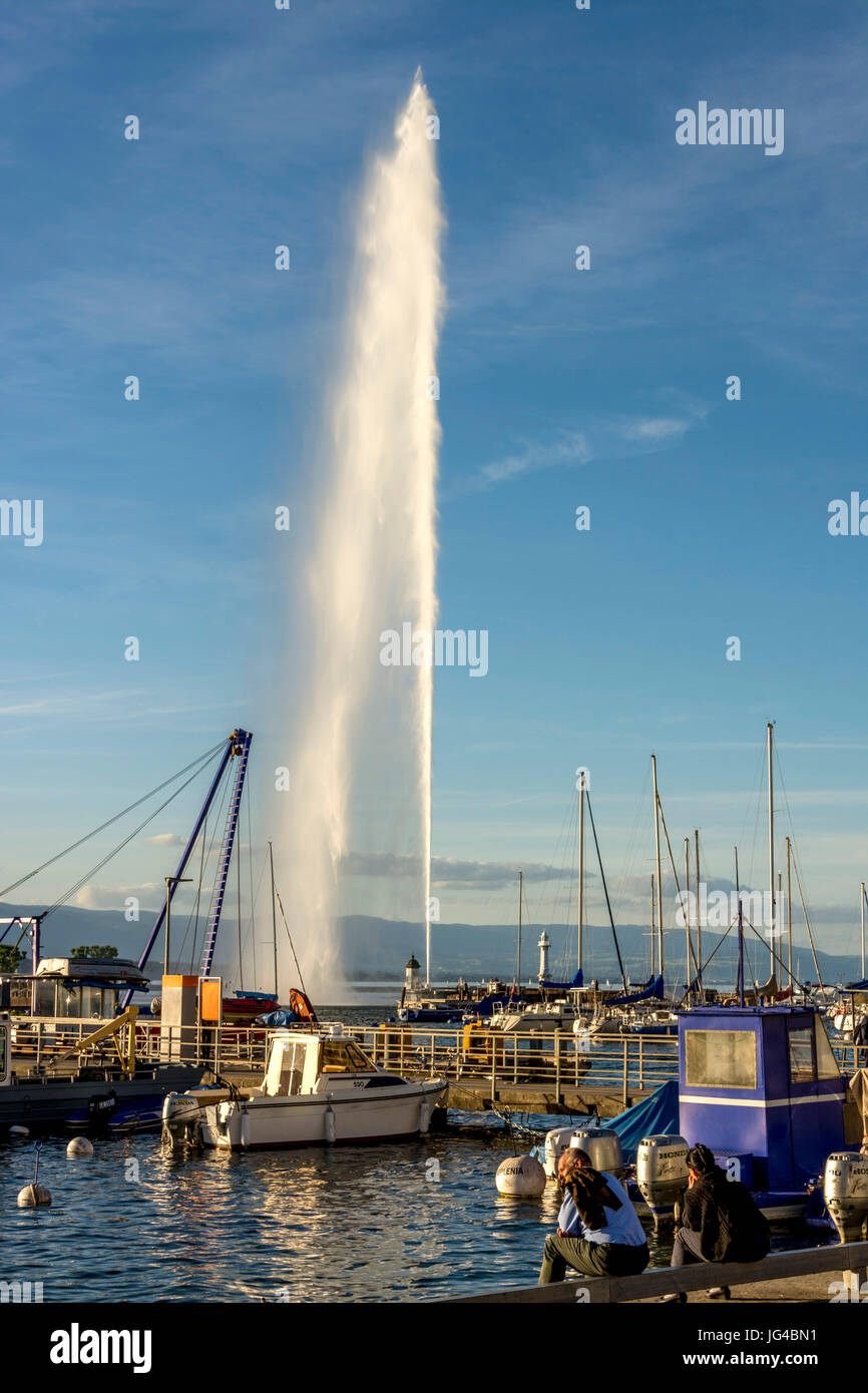 Jet d'eau. Le lac de Genève. Le Canton de Genève. La Suisse Banque D'Images