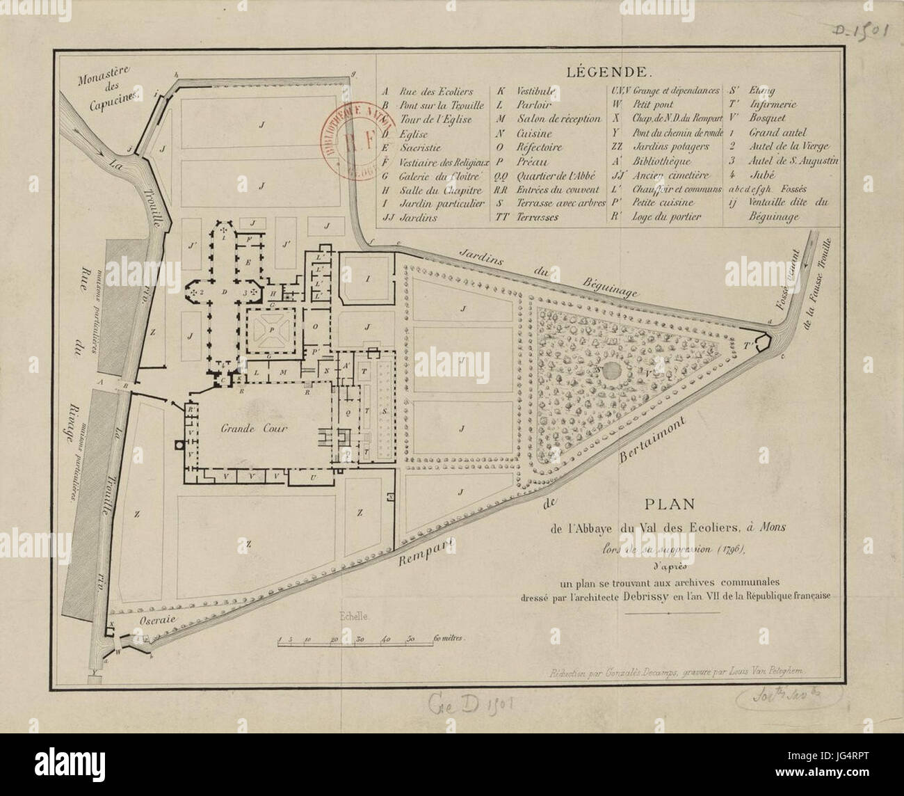 Plan de l'abbaye du Val des écoliers de Mons Banque D'Images