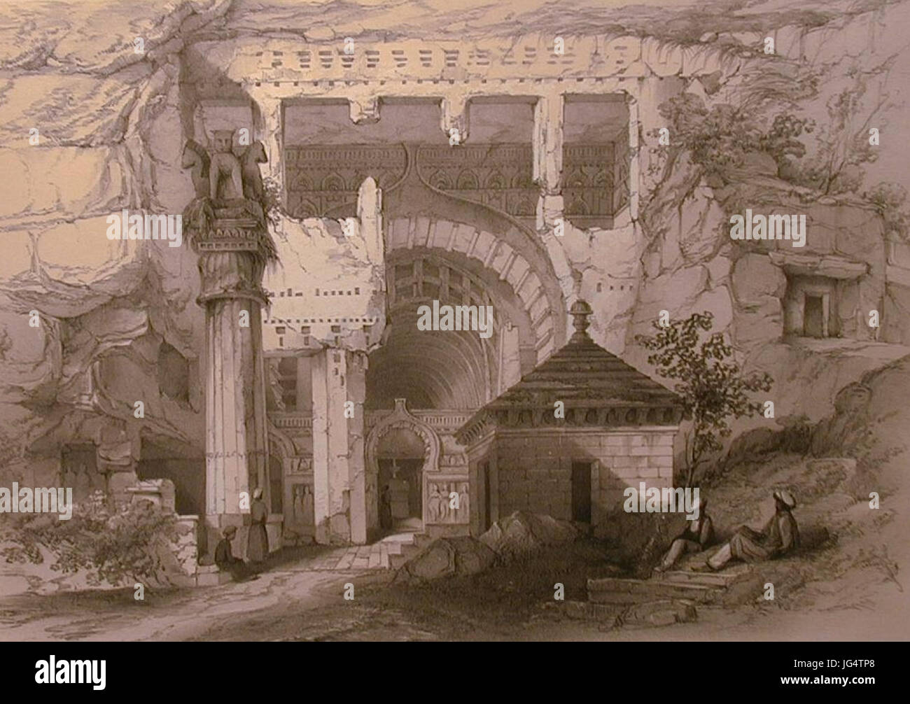 10  = = Karli-- Entrée de grande grotte Chaitya Banque D'Images