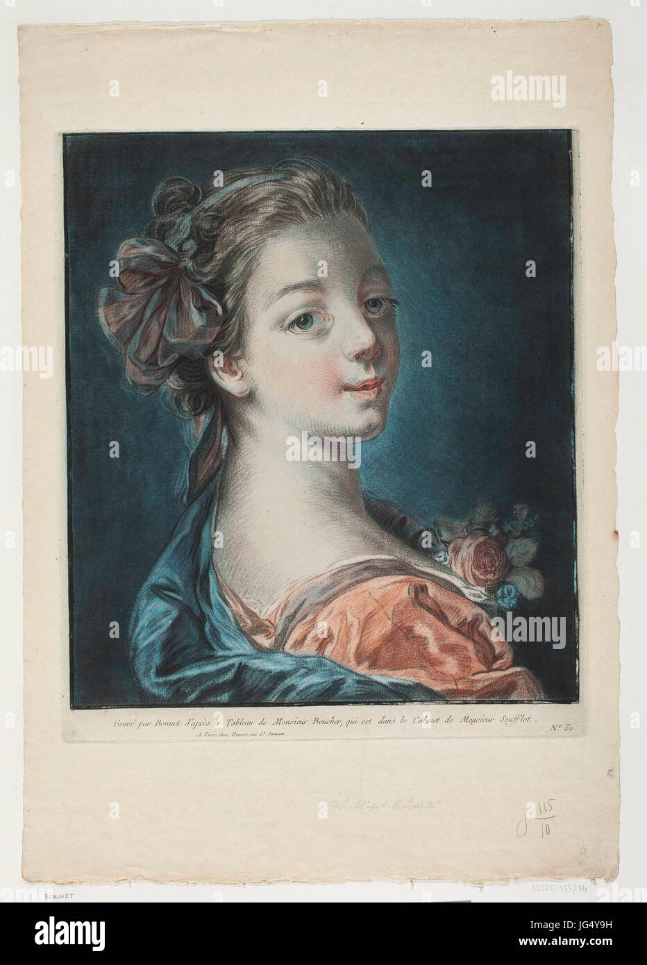 Louis Marin Bonnet - Portret kobiety młodej z różą przy sukni Banque D'Images