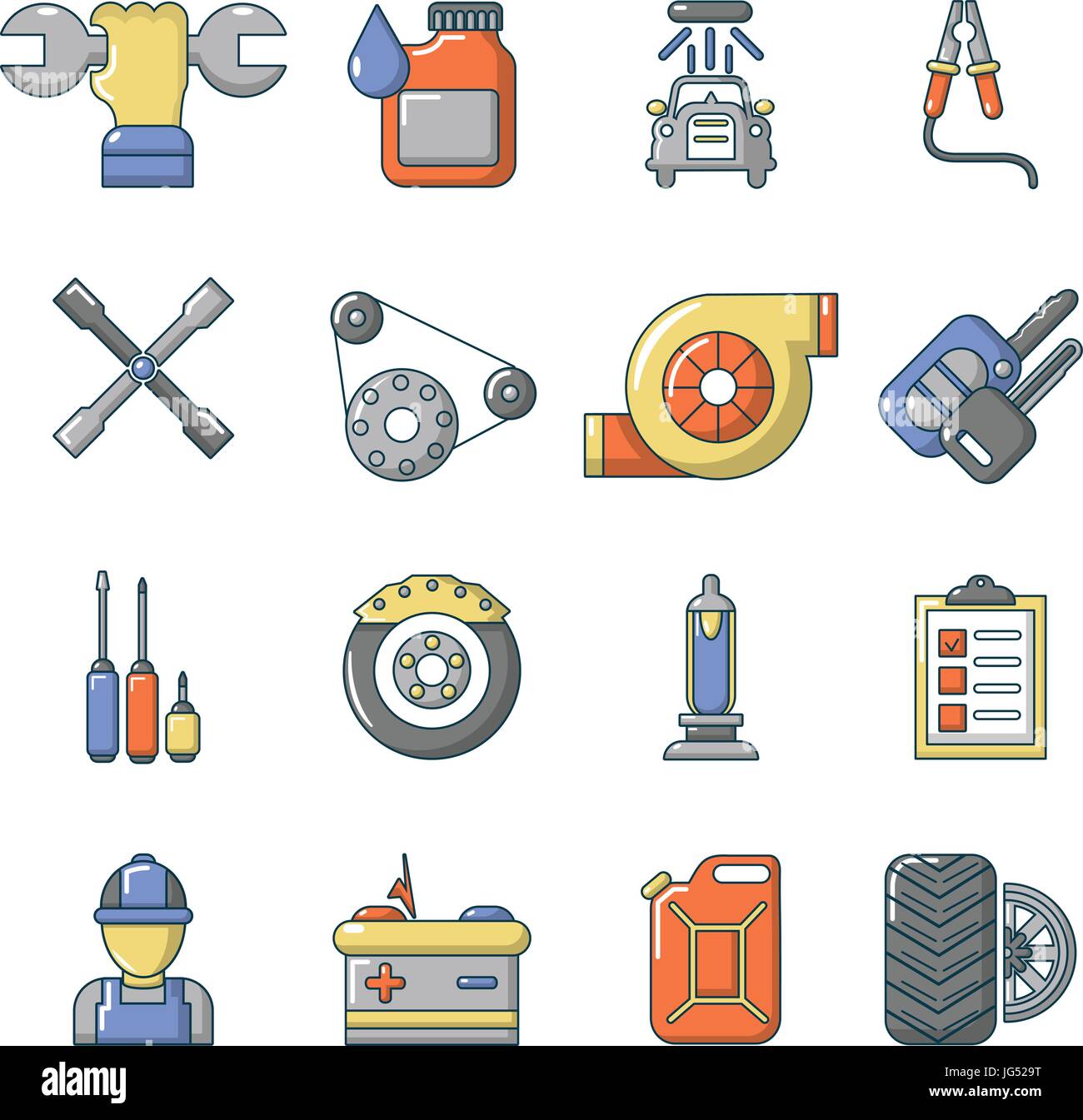 Réparation Auto icons set, cartoon style Illustration de Vecteur