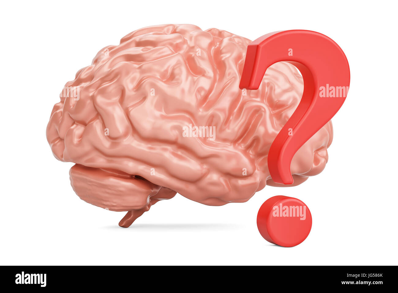 Cerveau humain avec un point d'interrogation, rendu 3D isolé sur fond blanc Banque D'Images