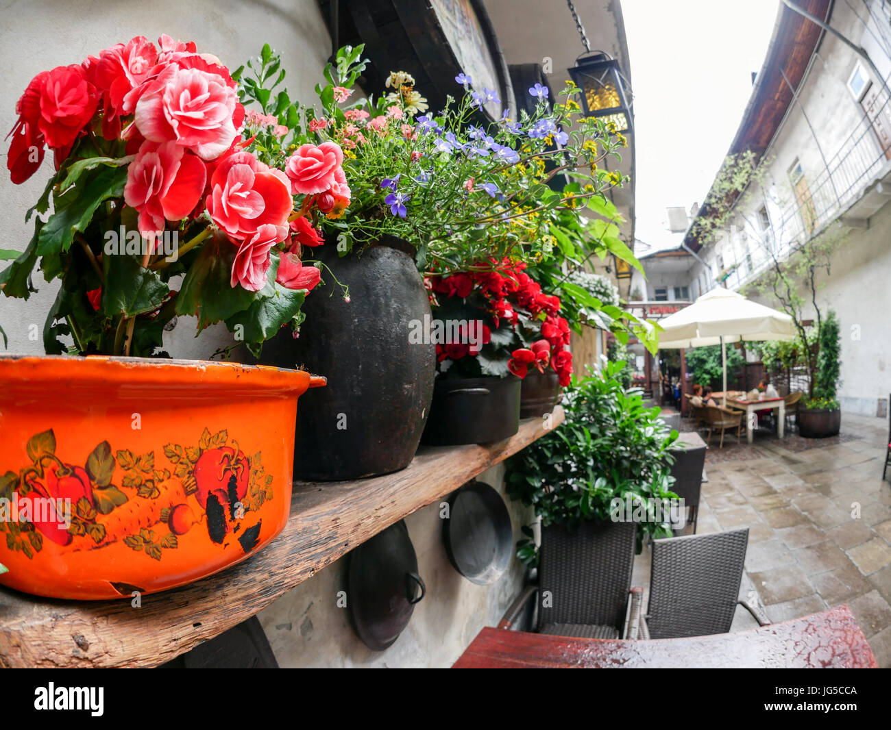 Restaurant rustique à Kazimierz, le quartier juif de Cracovie, Pologne, Europe Banque D'Images