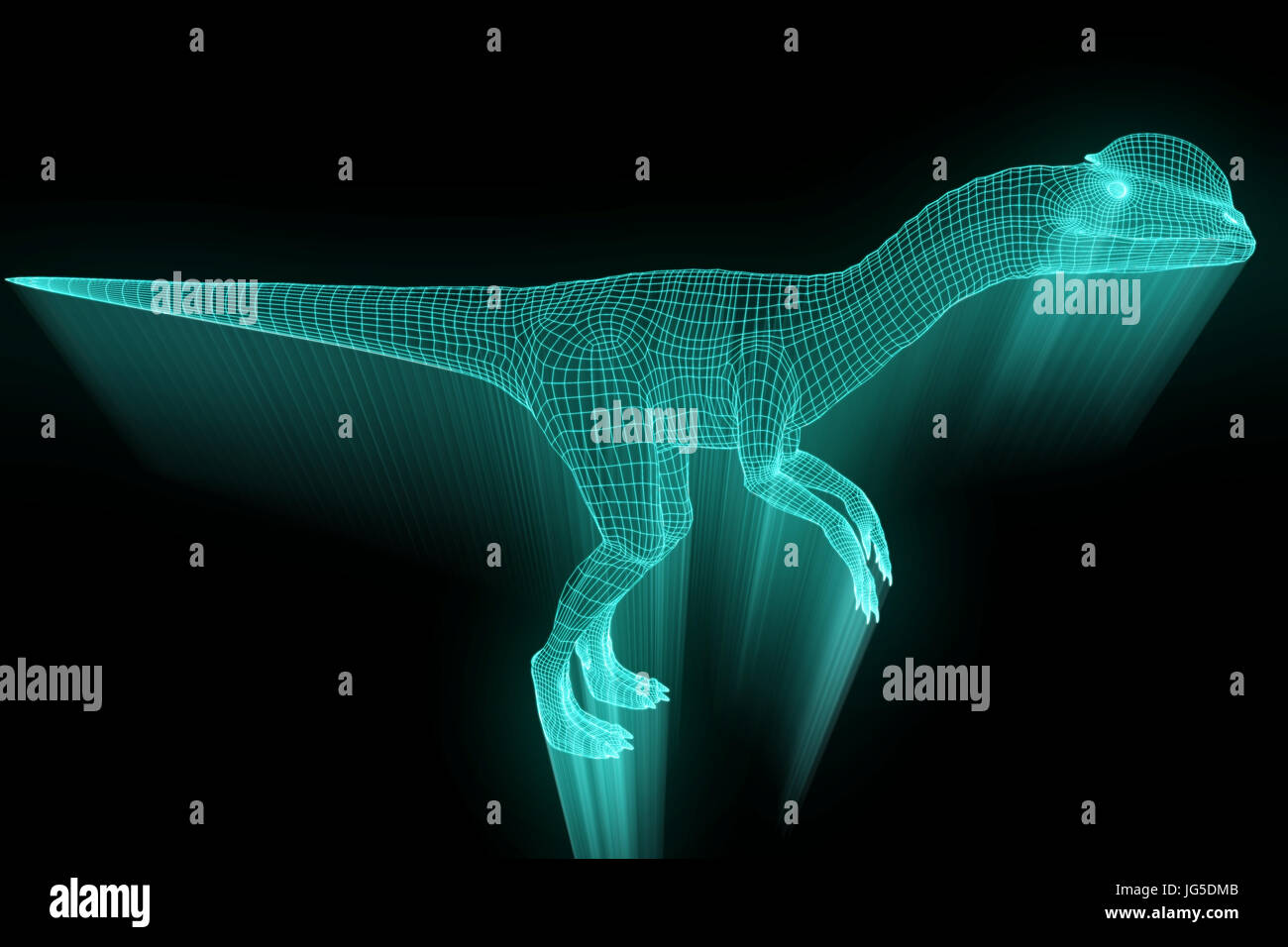 Dilophosaurus dinosaure en Wireframe hologramme Style. Rendu 3D de Nice Banque D'Images