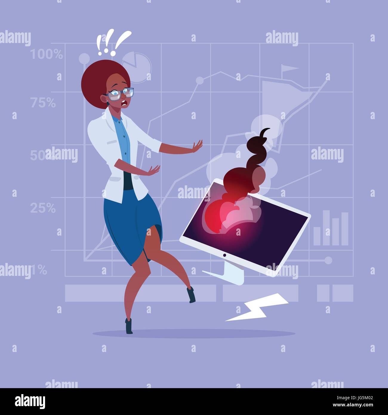 African American Business Woman Having Problème à travailler avec un ordinateur Illustration de Vecteur