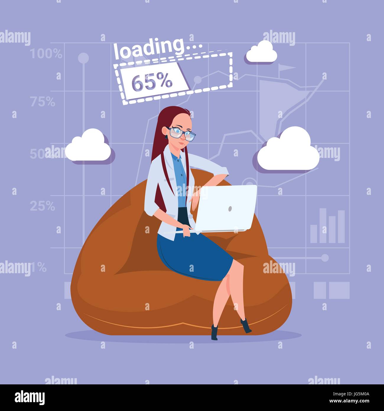 Femme d'utiliser un ordinateur portable pour charger le logiciel de communication Réseau Social Media Applications Businessman Illustration de Vecteur