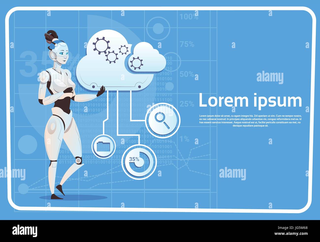 Femme Robot moderne Cloud Computing Concept de base de la technologie d'Intelligence Artificielle futuriste Illustration de Vecteur