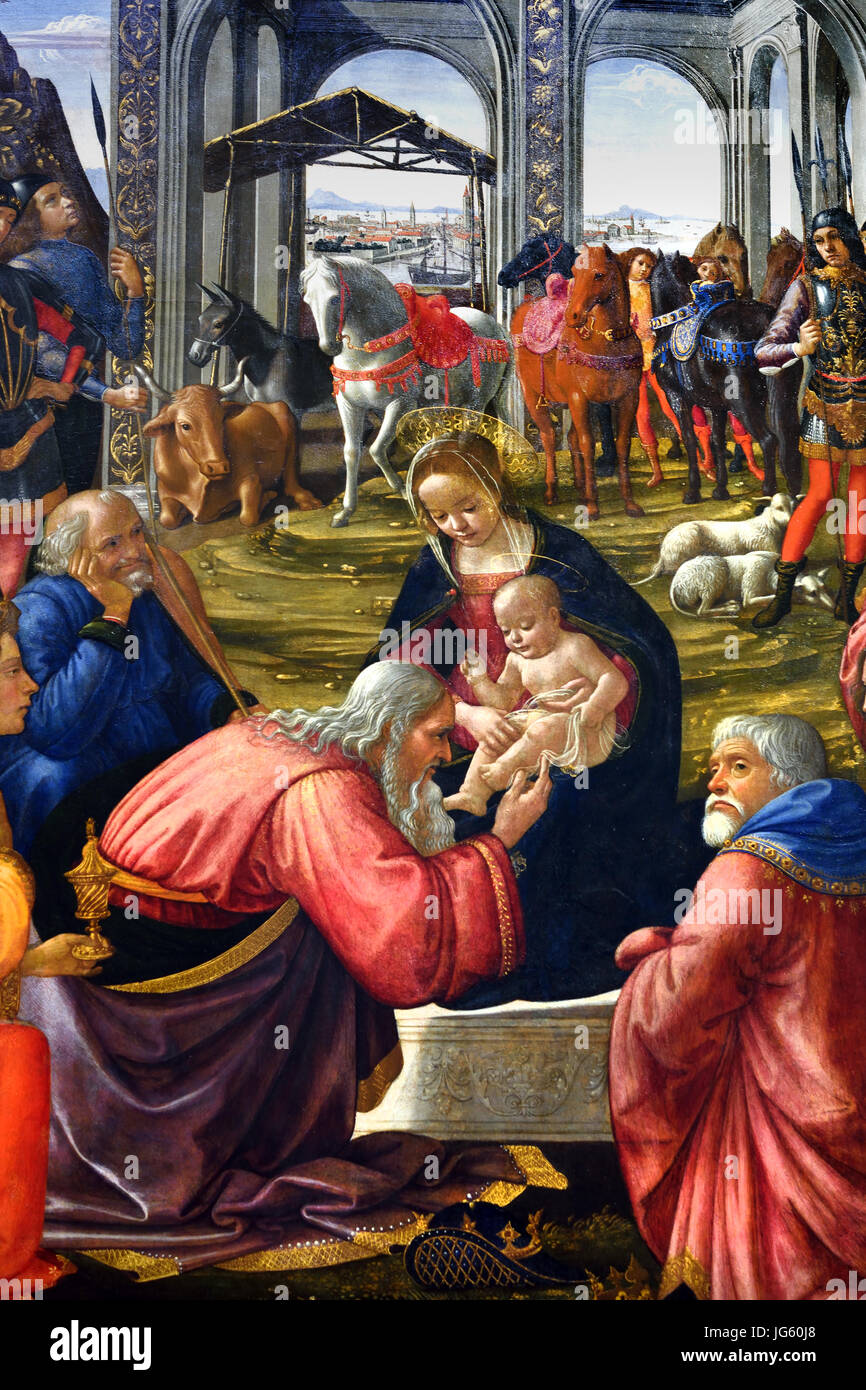 Adoration des Mages 1487 Domenico Ghirlandaio Domenico Di Tommaso Curradi di Doffo Bigordi (1449-1494), peintre de cycles de fresques de Michel-Ange et l'Italie ( enseignant peintre italien de la Renaissance né à Florence. ) Banque D'Images