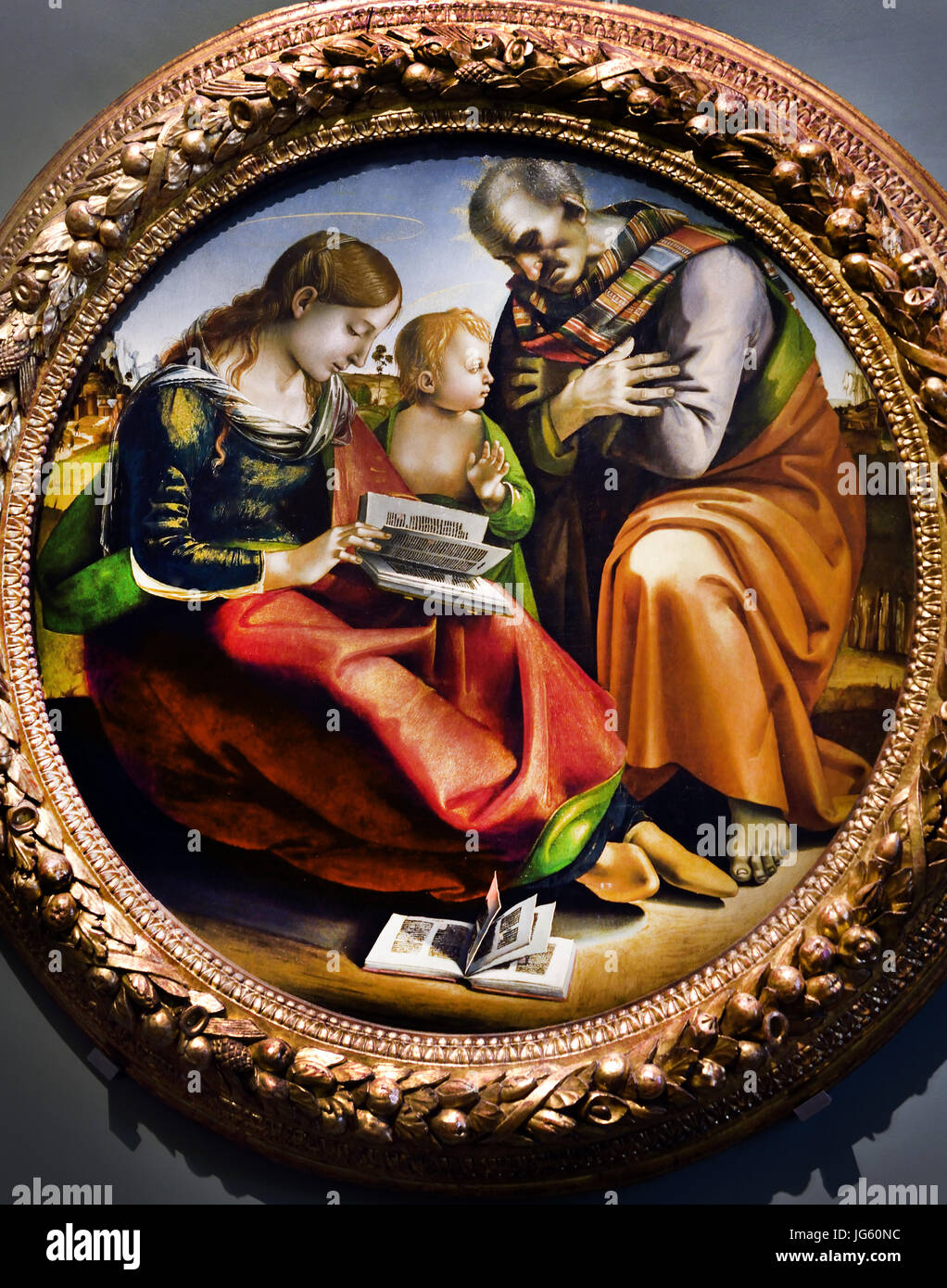 Sainte Famille 1485 Luca Signorelli (1445 - 1523) était un peintre italien de la Renaissance en Italie Banque D'Images