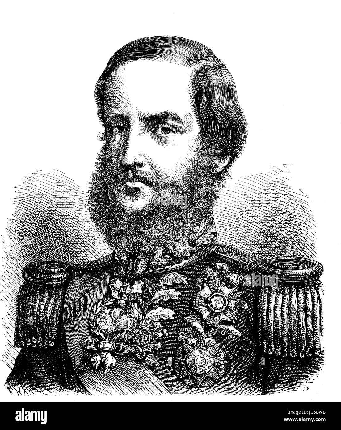 Amélioré : numérique, Dom Pedro II, Pierre II, 1825 - 1891, le Magnanime, le deuxième et dernier souverain de l'Empire du Brésil, de l'illustration du xixe siècle Banque D'Images