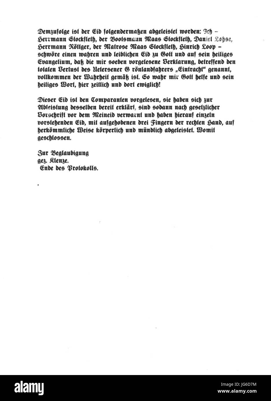 Protokoll des Gerichtstermins vom 1859 über den Untergang des Walfängers Uetersener Eintracht 05 Banque D'Images