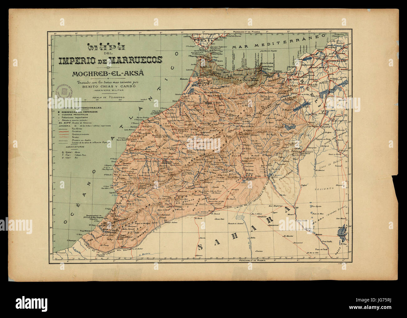 Mapa del imperio de Marruecos Moghreb-El Aksá-ó (1915) Banque D'Images