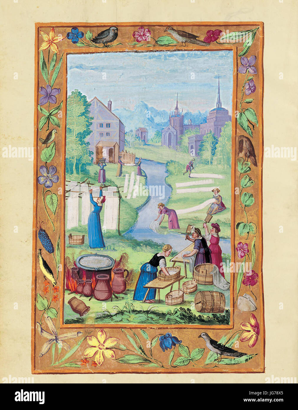 Splendor Solis - Traité d'Alchimie - Femmes lavant le linge Banque D'Images