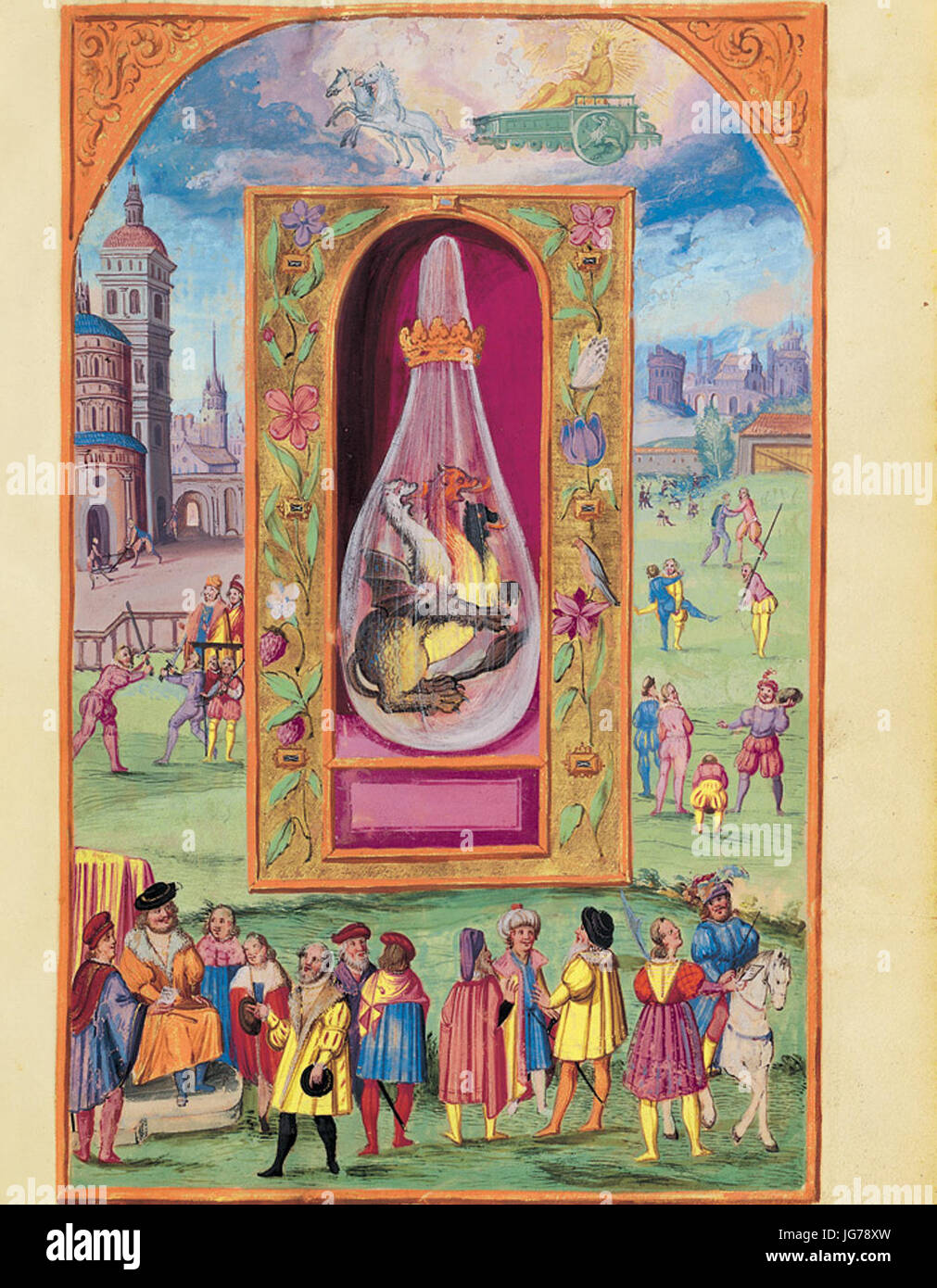 Splendor Solis - Traité d'Alchimie - Soleil - Le dragon à trois têtes (Les Sept Flasques) Banque D'Images