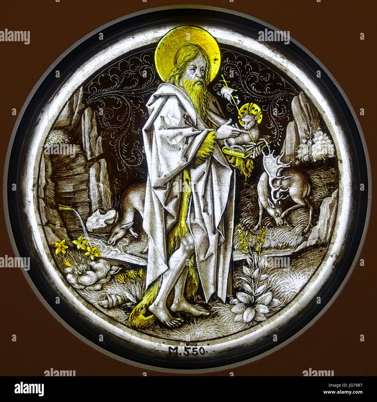 Saint Jean Baptiste dans un paysage, Vallée du Haut-Rhin moyen, c. 1480-1485, les vitraux - Musée Schnütgen - Cologne, Allemagne - DSC09842 Banque D'Images