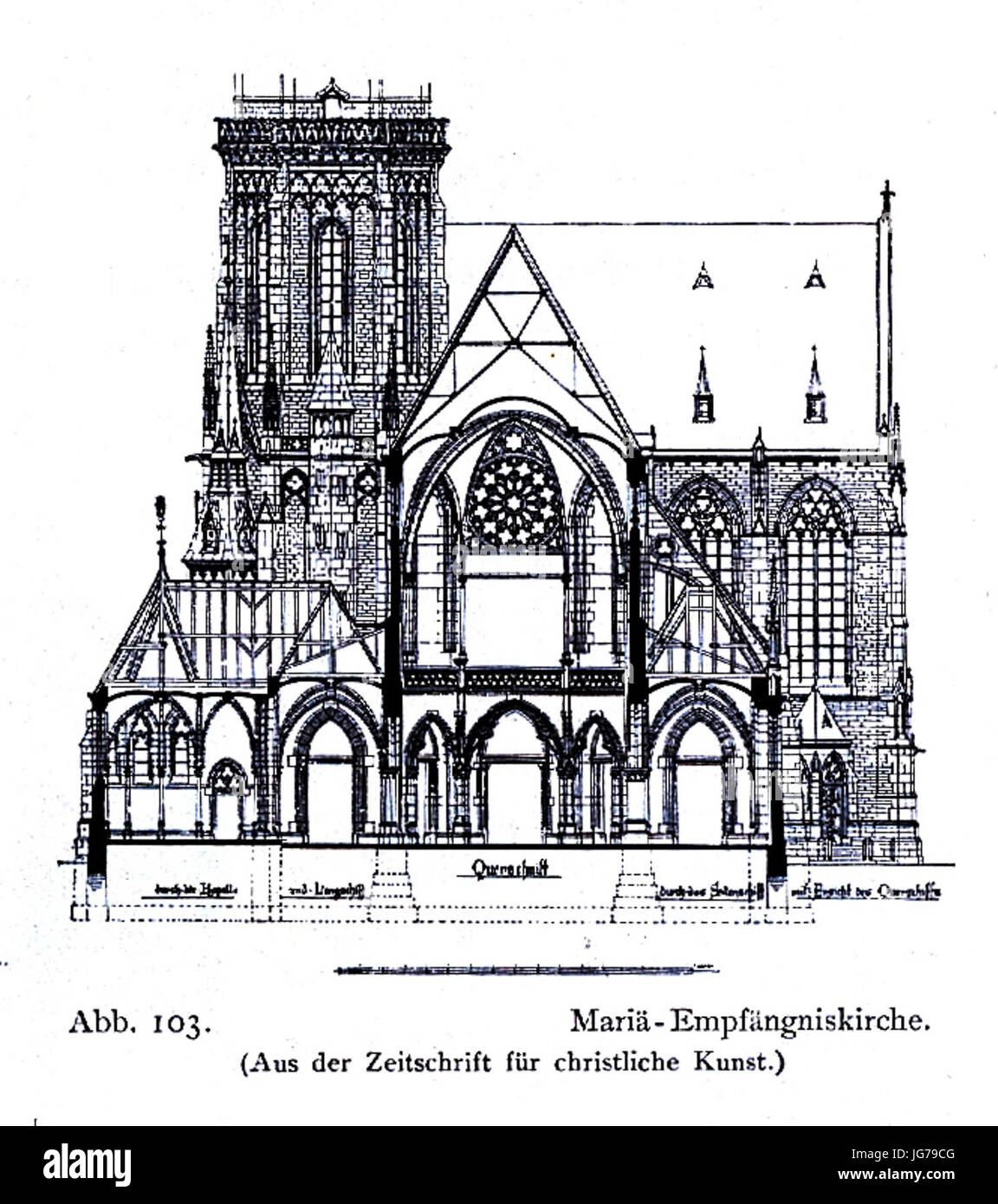 Empfängniskirche St Mariä à Düsseldorf, 1894 bis 1896, Dombaumeister Ludwig Becker aus Mainz, Querschnitt Banque D'Images