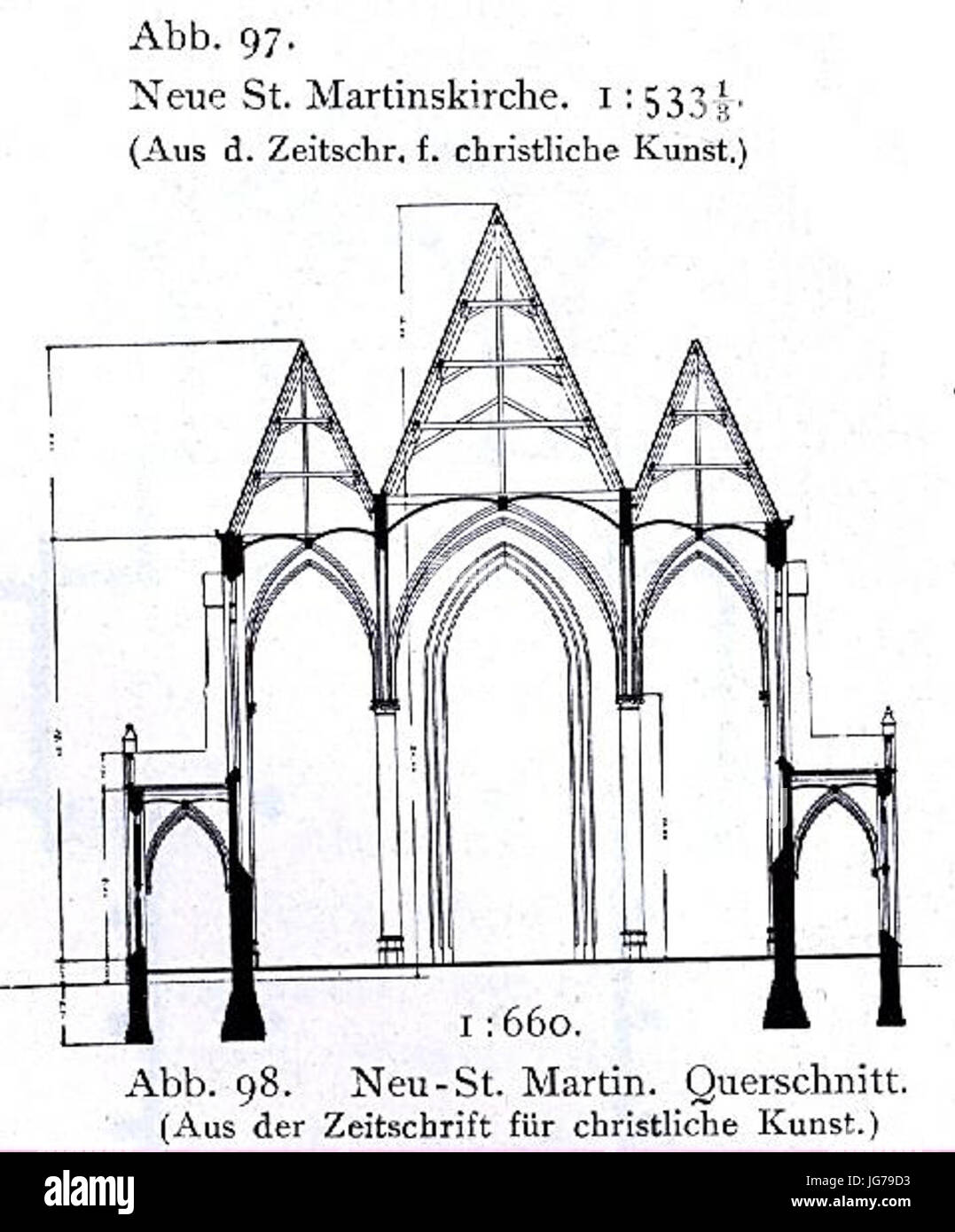 En 1894 st Martinskirche Düsseldorf-Bilk bis 1896 erbaut Architekt Alfred Tepe aus bei Driebergen Utrecht Querschnitt Banque D'Images