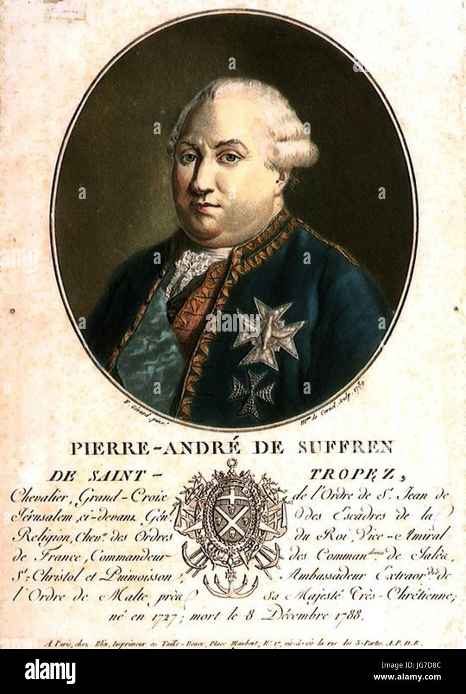 Suffren Pierre André gravure couleur de 1789 Banque D'Images