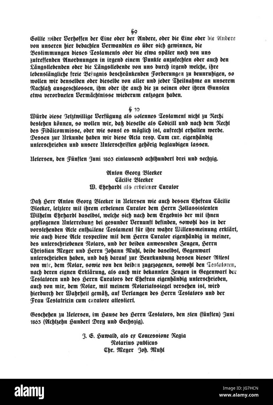 Testament Anton Georg Bleeker und geb. Cäclie Kedenburg 1863 05 Banque D'Images