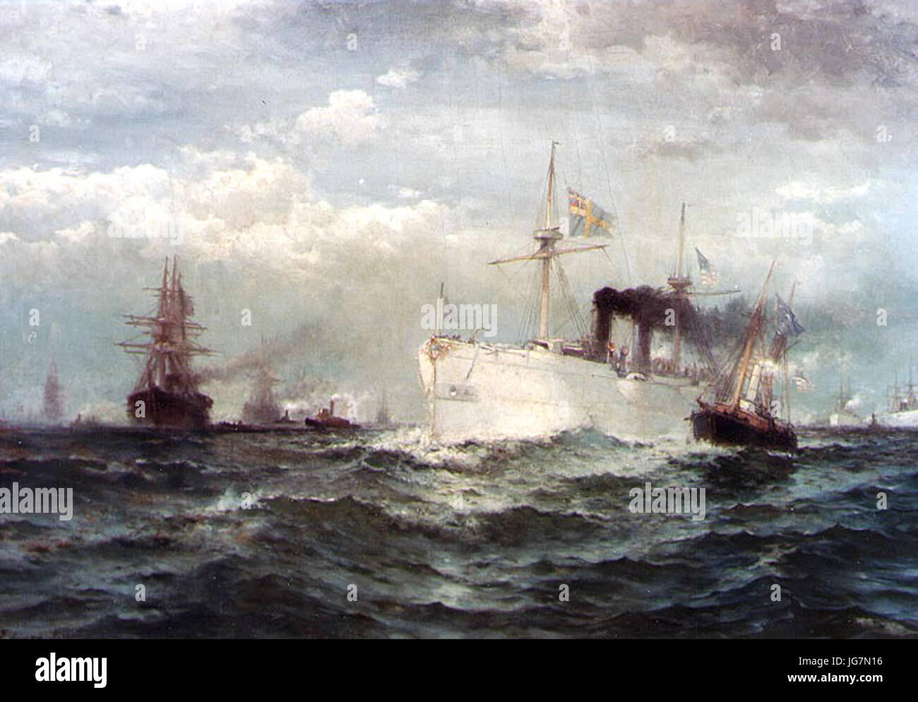 L'Escadron Blanc Adieu s saluer le corps de John Ericsson New York Bay le 23 août 1890 Banque D'Images