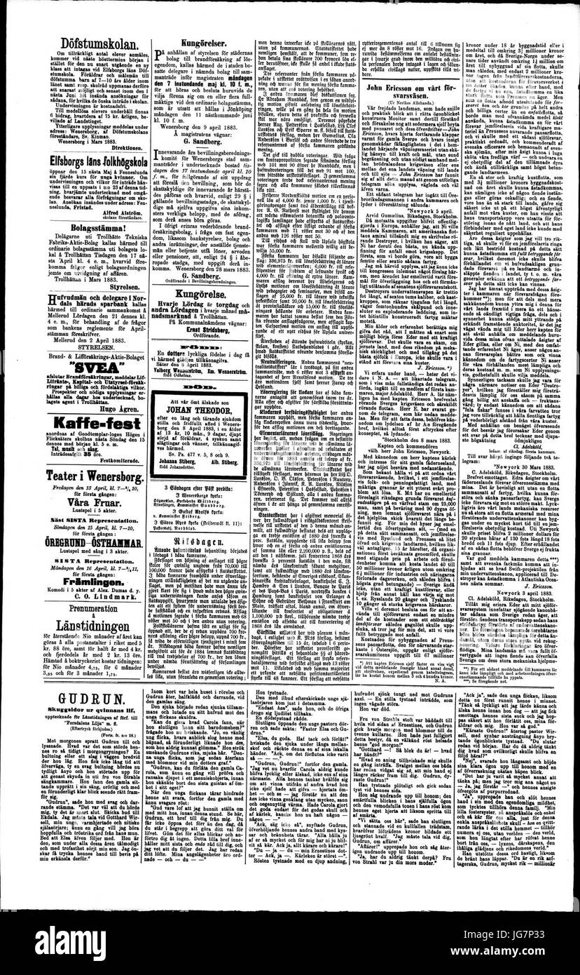 Tidning för Wenersborgs stad och län 1883-04-12 2 Banque D'Images Tidning för Wenersborgs stad och län 1883-04-12 2 Banque D'Images