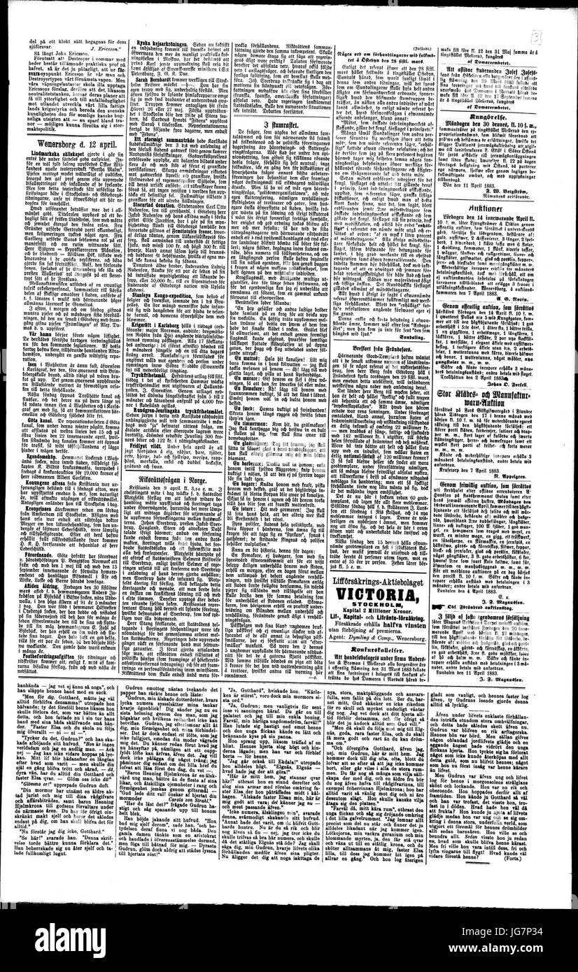 Tidning för Wenersborgs stad och län 1883-04-12 3 Banque D'Images Tidning för Wenersborgs stad och län 1883-04-12 3 Banque D'Images