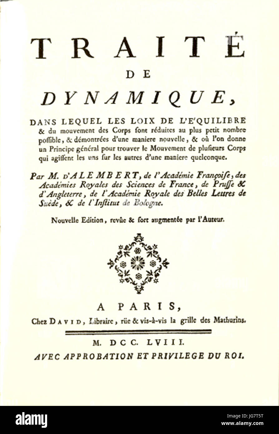 Traité de dynamique - d'Alembert Banque D'Images