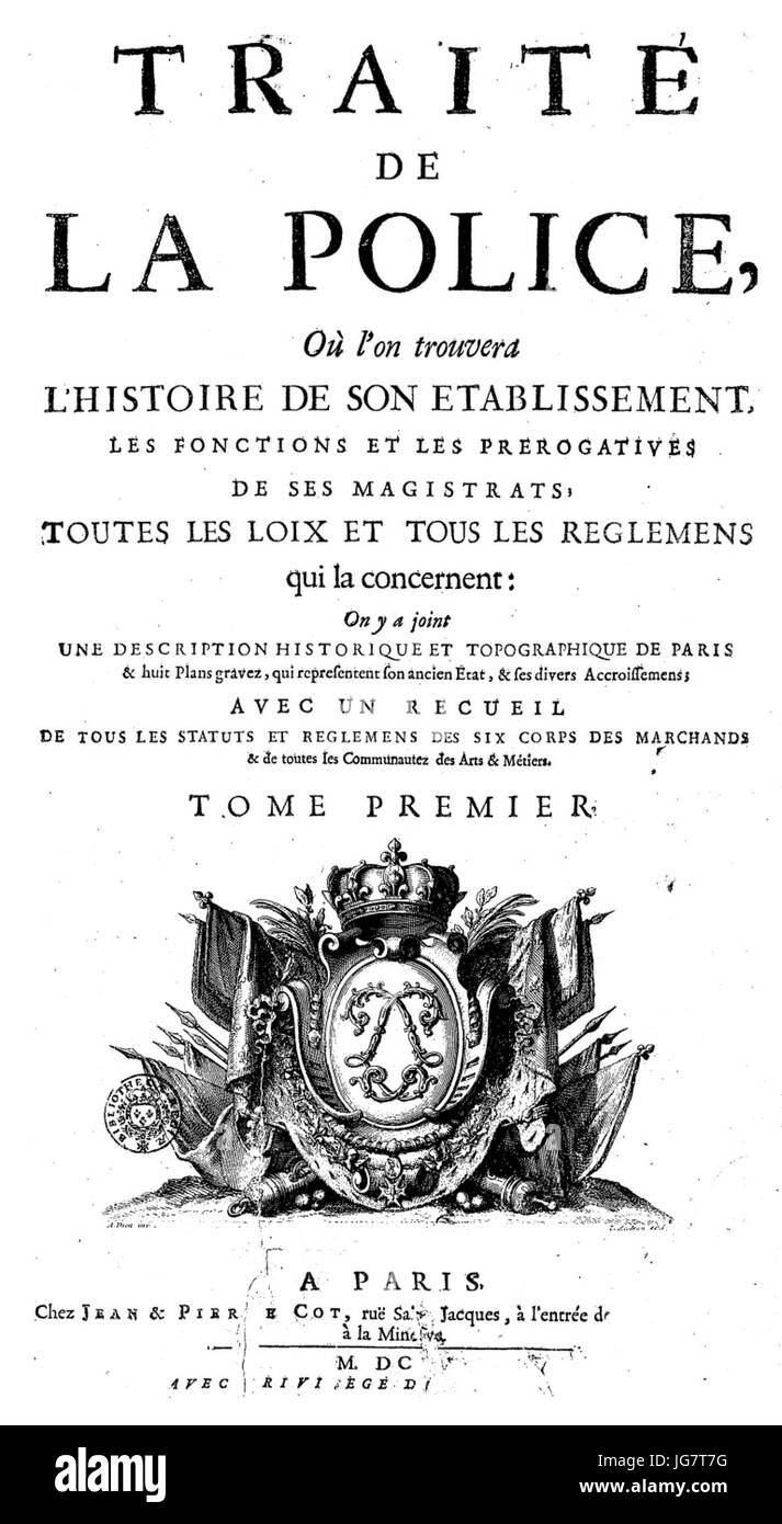 Traité de la police par Nicolas de la Mare Banque D'Images