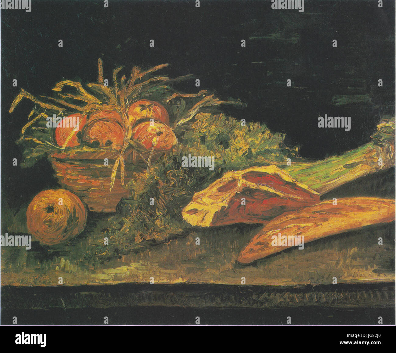 Van Gogh - Stillleben mit Fleisch und Brötchen, Apfelkorb Banque D'Images