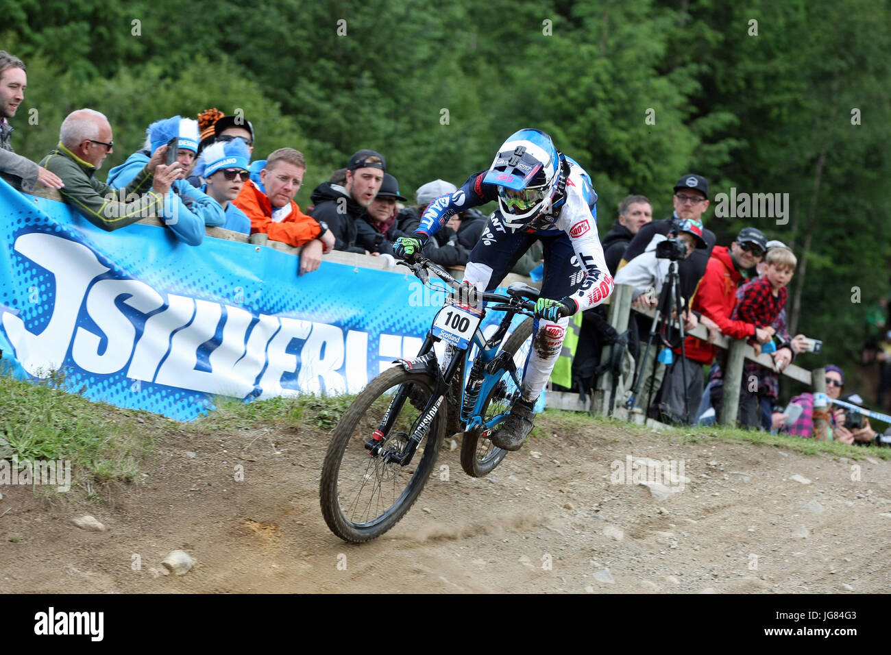 Fort William, Écosse. 4 juin, 2017. Jacob Dickson de la Coupe du Monde de VTT Descente. Banque D'Images