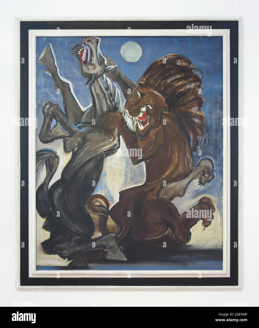 Peinture 'cheval attaqué par un Lion' (1938) en République tchèque Emil Filla peintre moderniste sur l'affichage dans la Galerie de Bohême centrale (GASK) à Kutná Hora, République tchèque. Banque D'Images