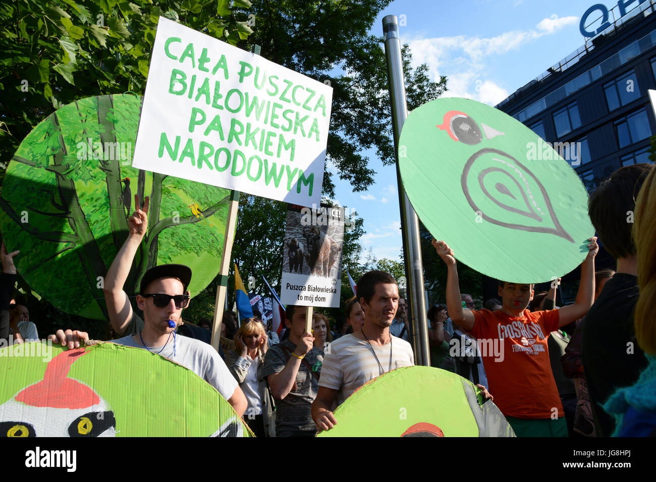 Cracovie, Pologne. 4 juillet, 2017. Protestation à 41e Session du patrimoine mondial de l'Committee-Unesco contre l'exploitation forestière à grande échelle dans la forêt de Bialowieza, un UNESCO World Heritage site. Banque D'Images