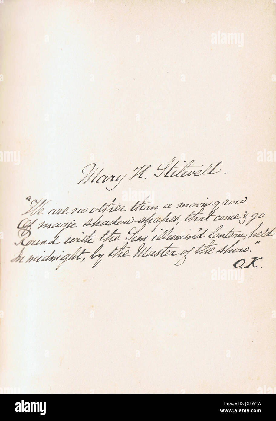 Mary H. Stilwell inscription de lignes à partir du Rubáiyát d'Omar Khayyám Banque D'Images