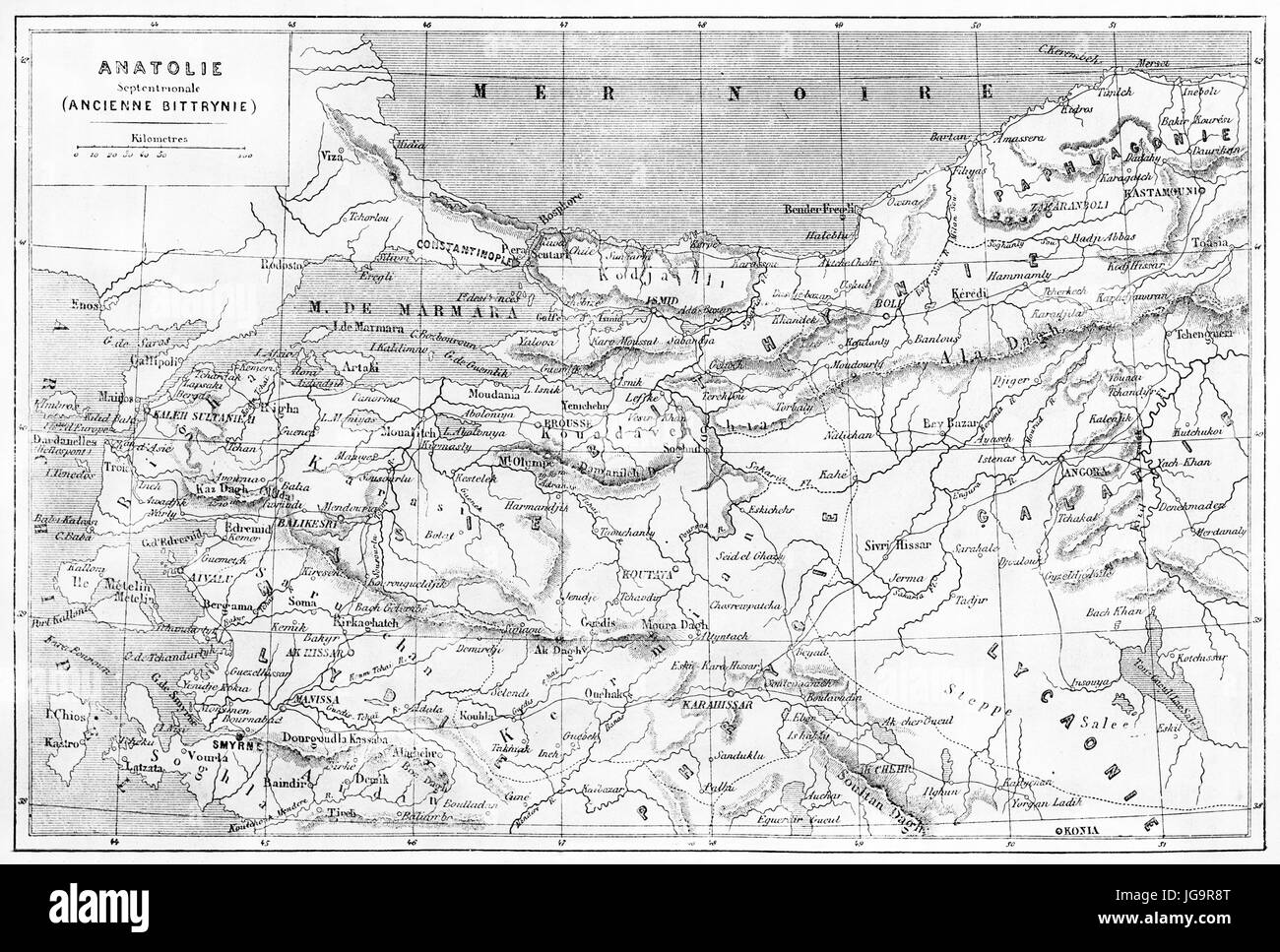 Carte ancienne de l'Anatolie. Créé par Vuillemin, Erhard et Bonaparte, publié sur le Tour du Monde, Paris, 1861 Banque D'Images