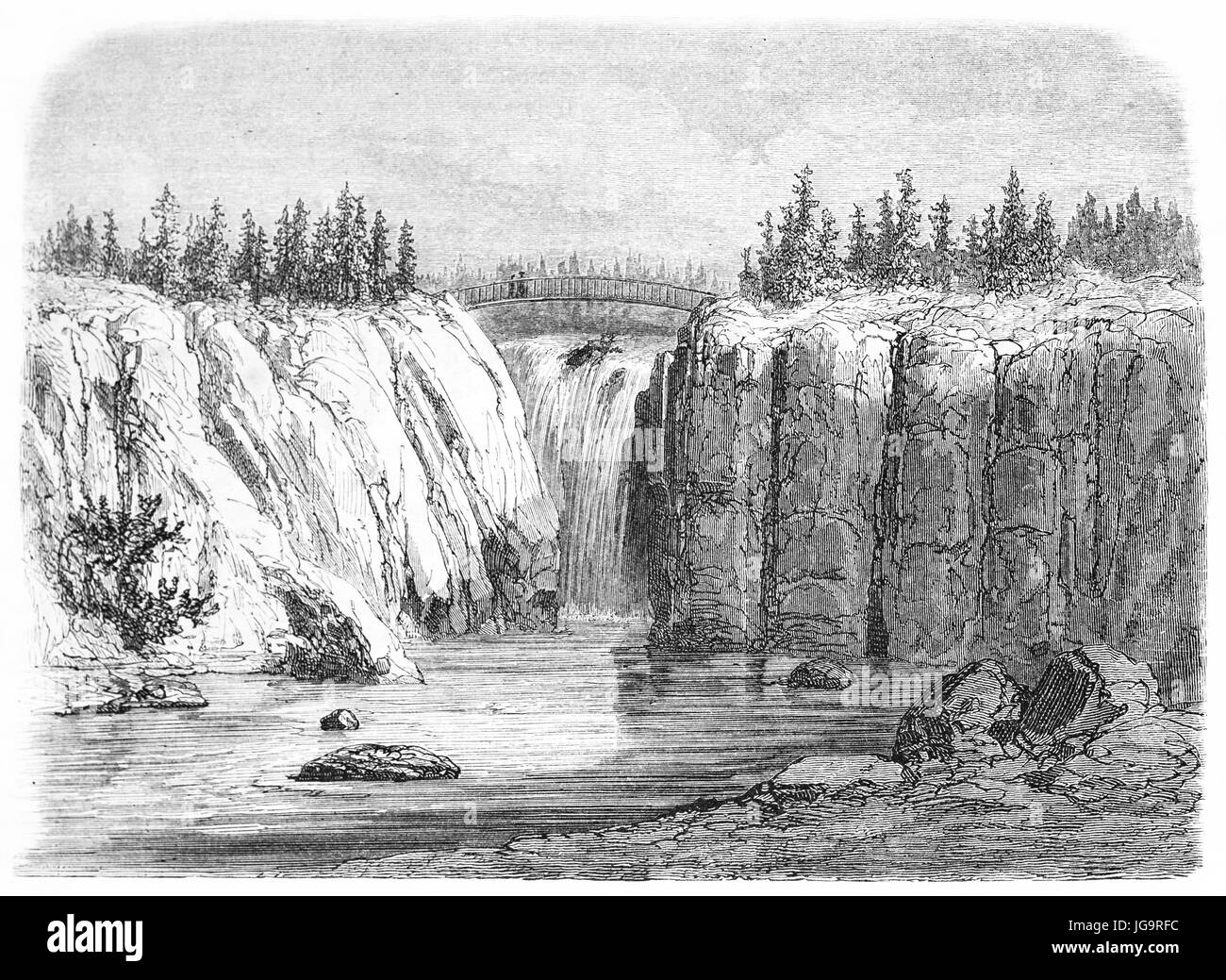 Vue ancienne de grandes chutes de la rivière Passaic, États-Unis d'Amérique. Créé par Doré après Deville, publié sur le Tour du Monde, Paris, 1861 Banque D'Images