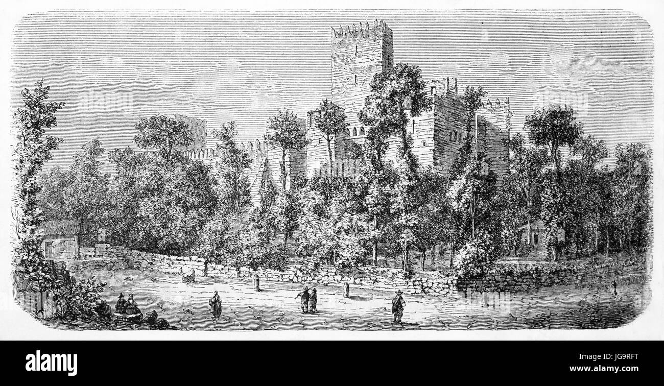 Compte tenu de l'ancien château de Guimaraes, le nord du Portugal. Créé par Catenacci après photo de Léfevre, publié sur le Tour du Monde, Paris, 1861 Banque D'Images