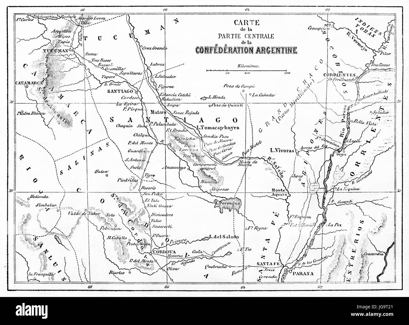 Carte ancienne de la province de Santiago del Estero, en Argentine. Créé par Erhard et Bonaparte, publié sur le Tour du Monde, Paris, 1861 Banque D'Images