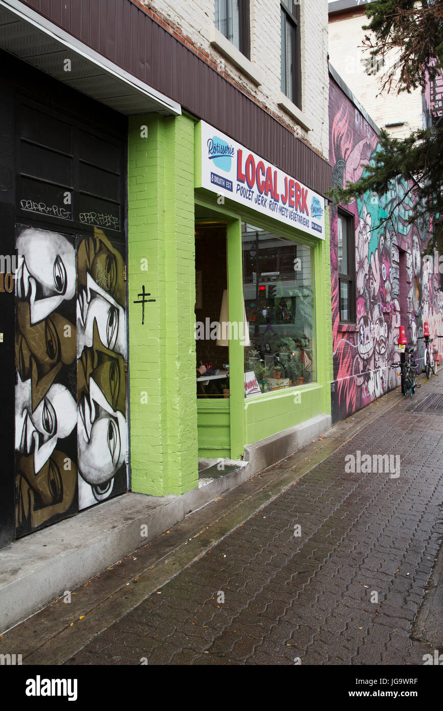 Le Jerk Local Store Se connecter dans le quartier Mile End de Montréal, Canada. Le district a été largement considérée comme l'une des ville les plus prometteurs dans les domaines 2 Banque D'Images