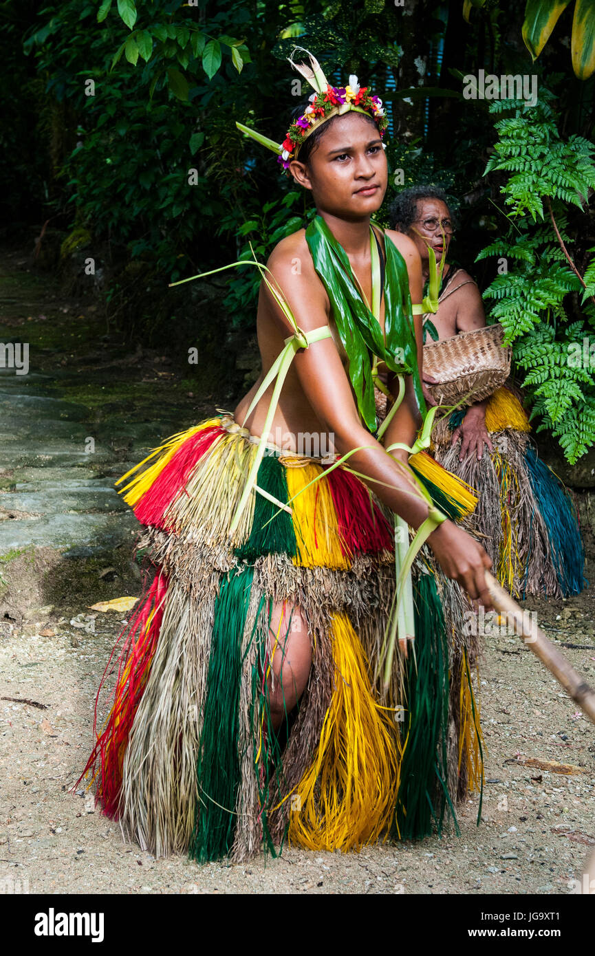 Stick dance de la population tribale de l'île de Yap, Micronésie Banque D'Images