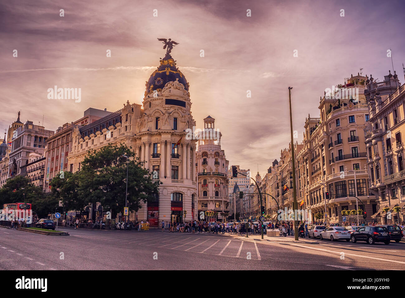 Madrid, Espagne : cityscape at Calle de Alcalá et Gran Via Banque D'Images