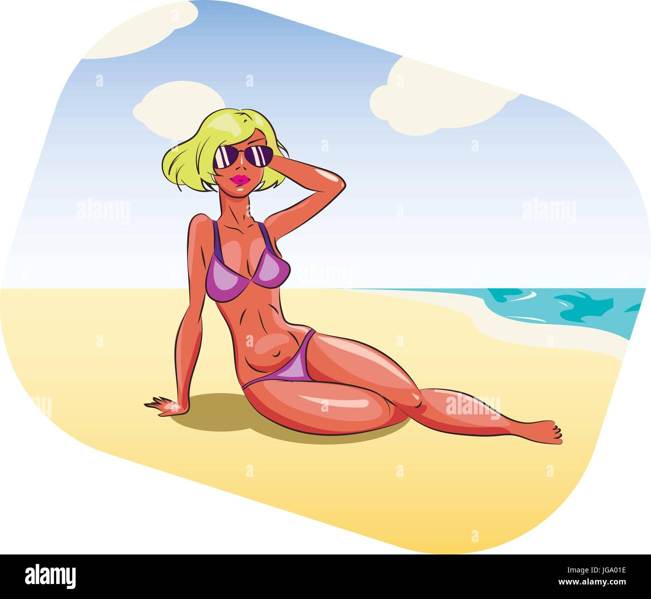 Chaude blonde bronzé sexy Girl on a beach Illustration de Vecteur