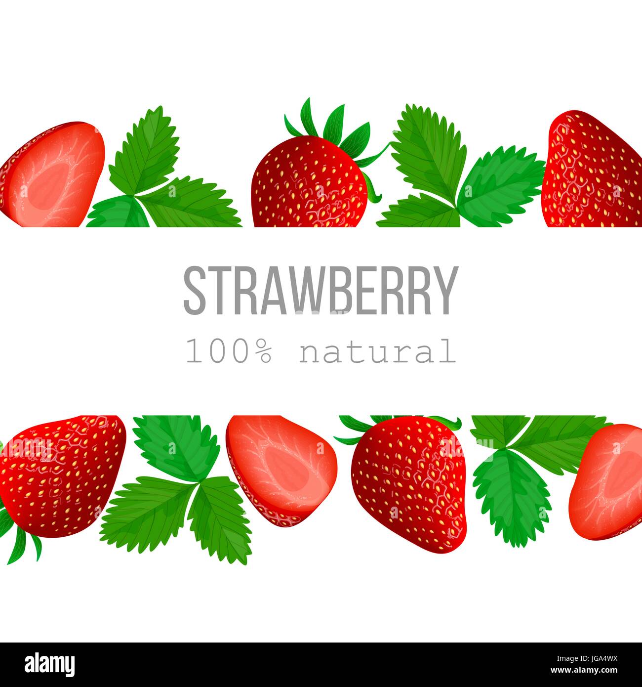 Fraise label avec texte 100 pour cent naturel. Fruits. horizontale ci-dessus et ci-dessous. Concept idée de logos, bannières, publicité, estampes, affiches, p Illustration de Vecteur