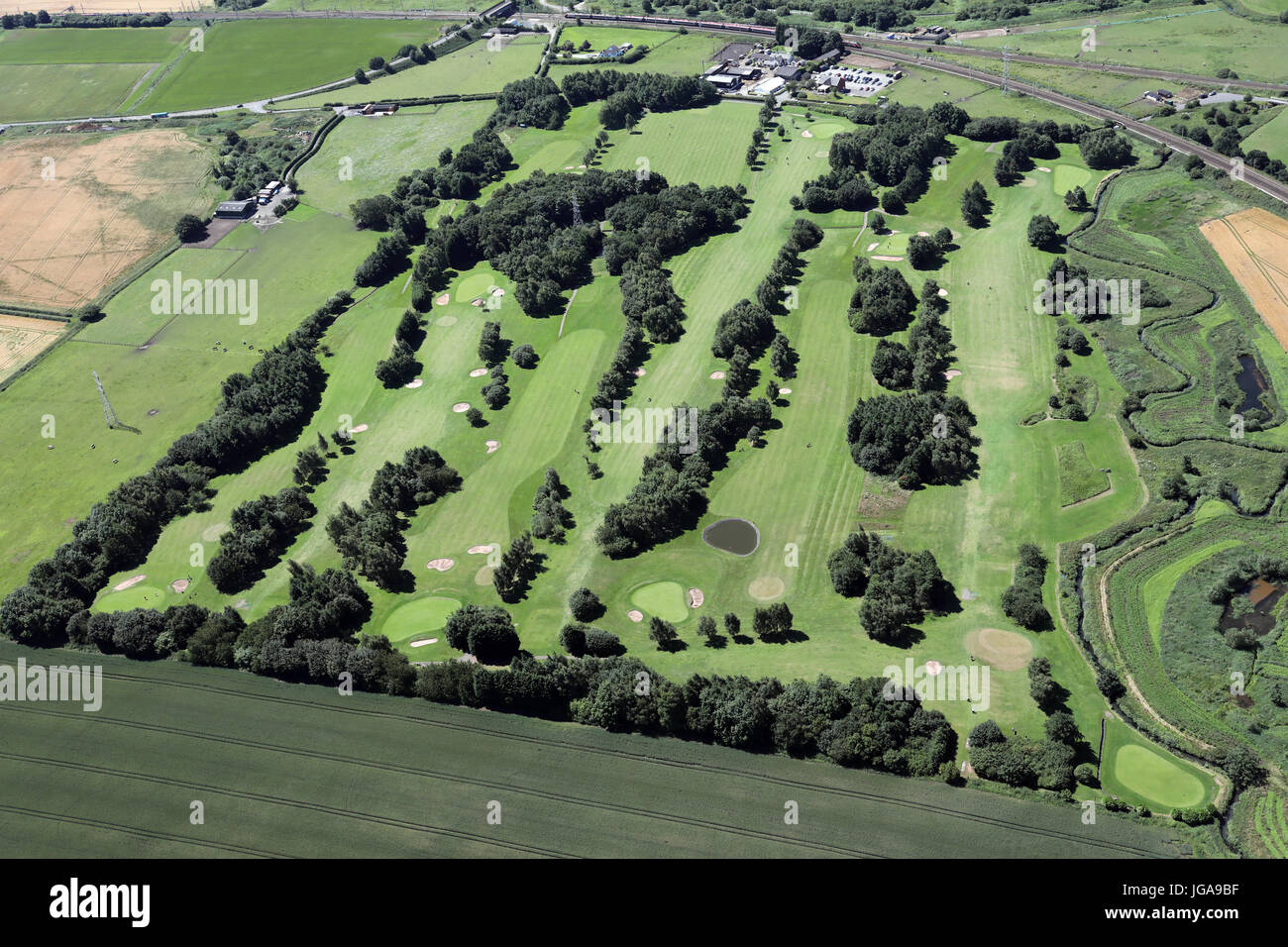 Vue aérienne de la racine de l'Aulne Golf Club, Newton le Willows, Warrington, Royaume-Uni Banque D'Images