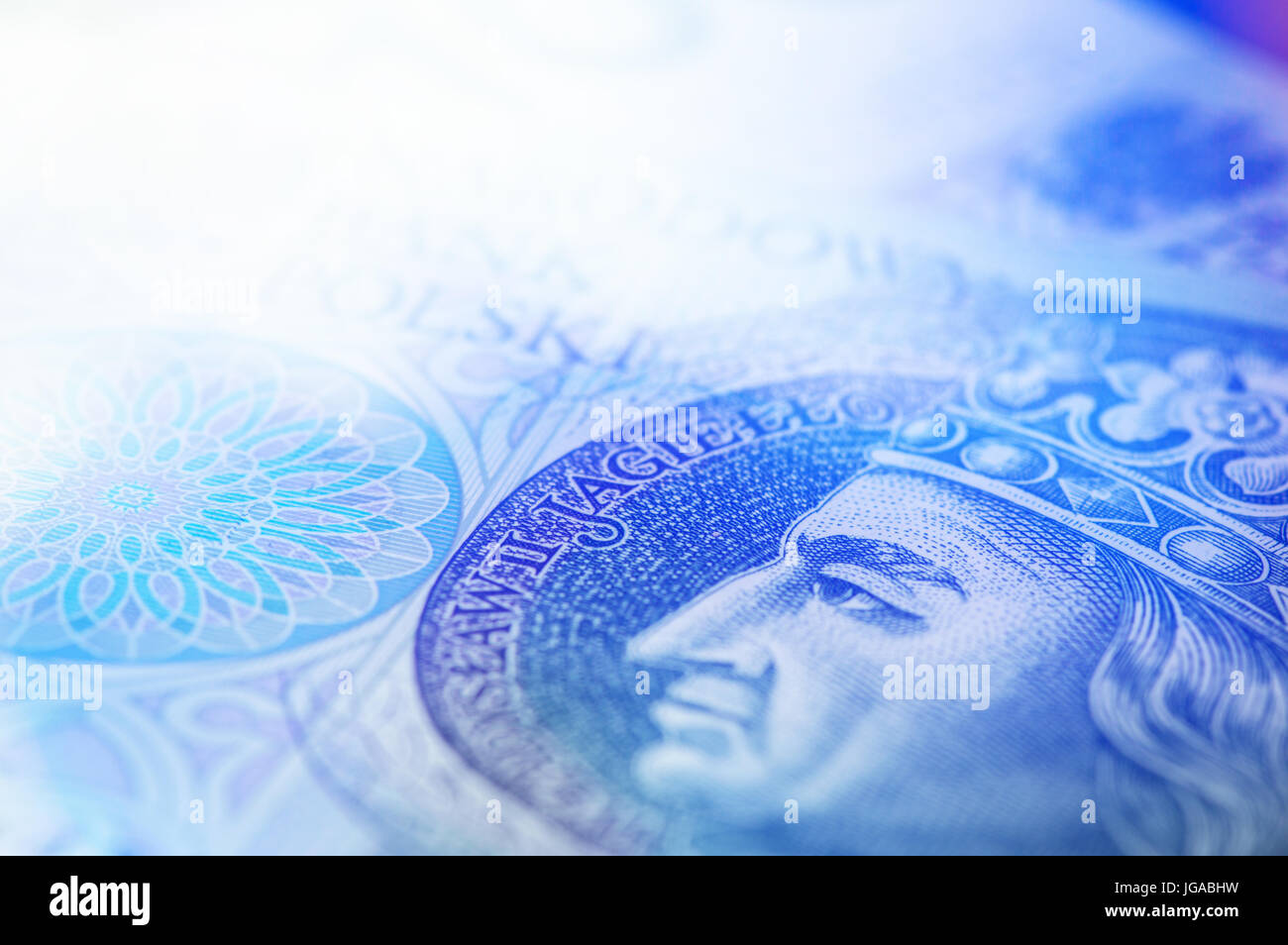Close-up de trésorerie en monnaie polonaise. Image avec flare bleu Banque D'Images