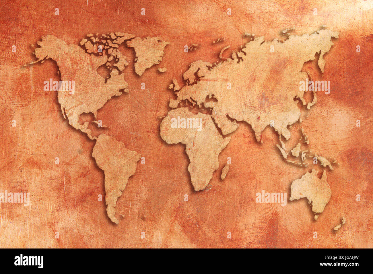 Cuivre Grunge carte du monde 3D Banque D'Images