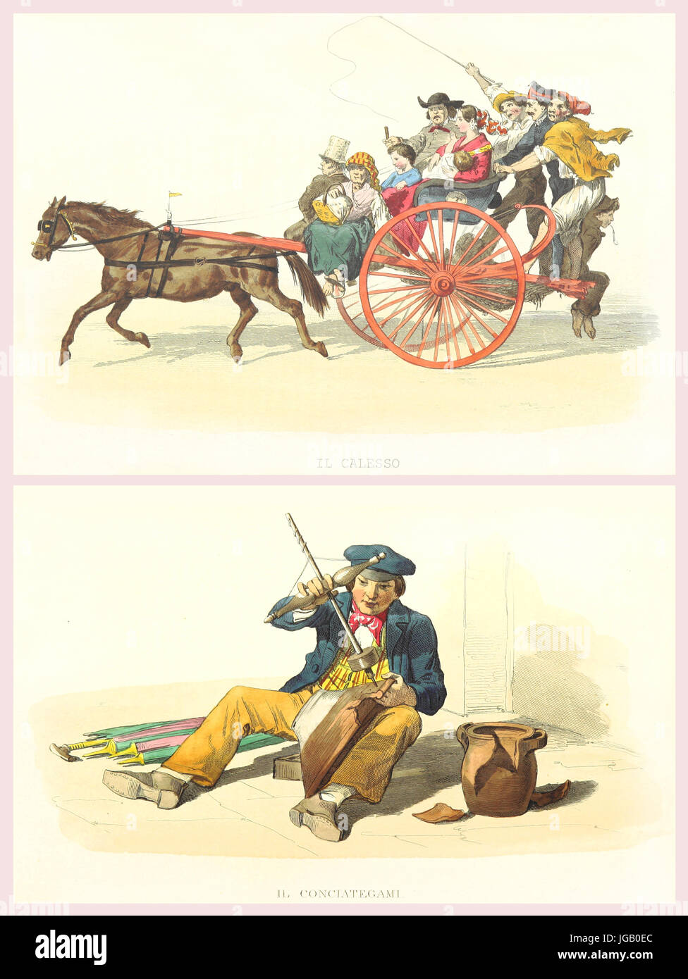 Double illustration des personnes napolitaines et de la vie. Par Palizzi et Pisante, publ. Sur USI e Costuci di Napoli..., Ed. Nobile, Naples, 1853-58 Banque D'Images