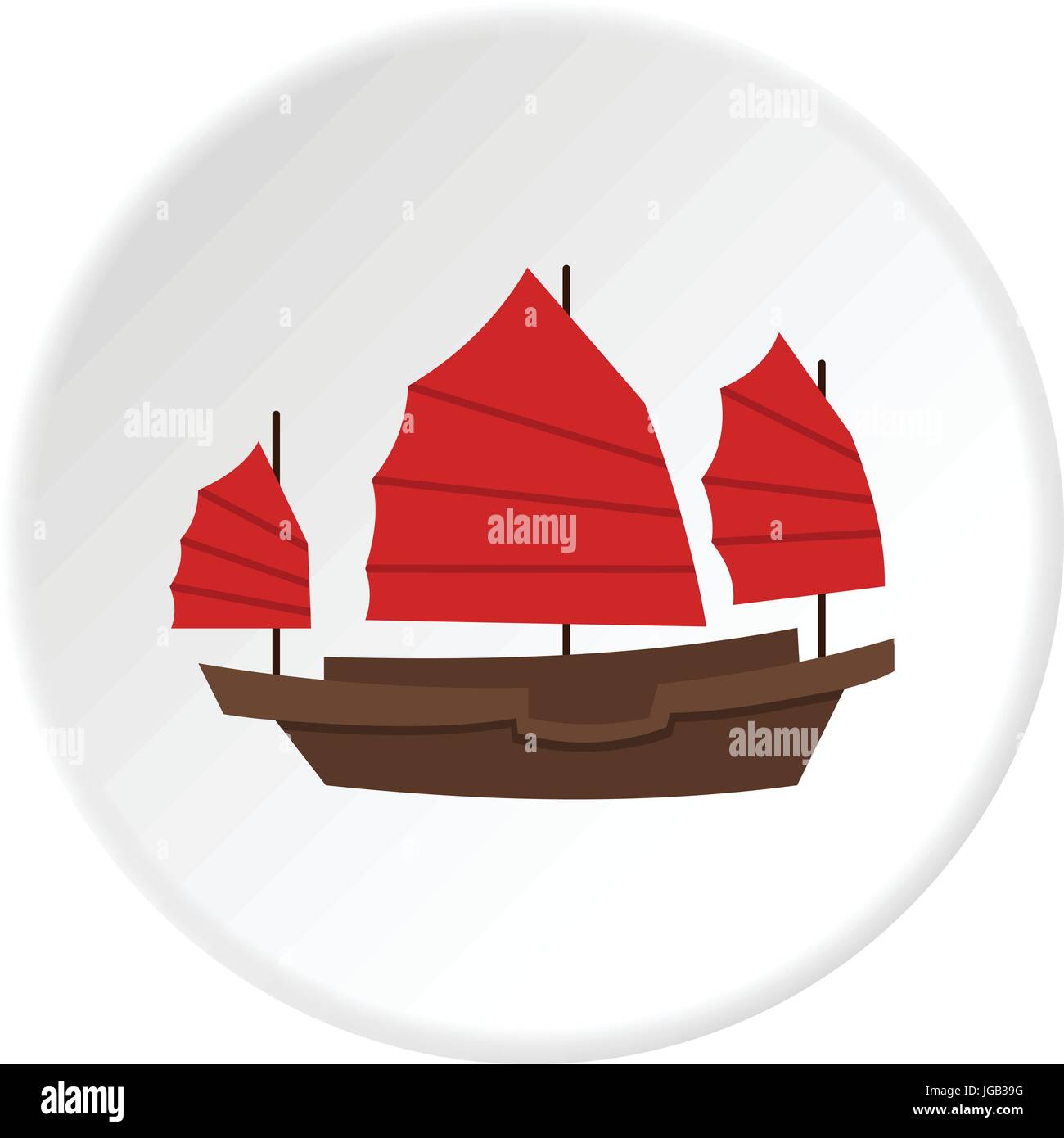 Bateau chinois avec voiles rouge cercle icône Illustration de Vecteur