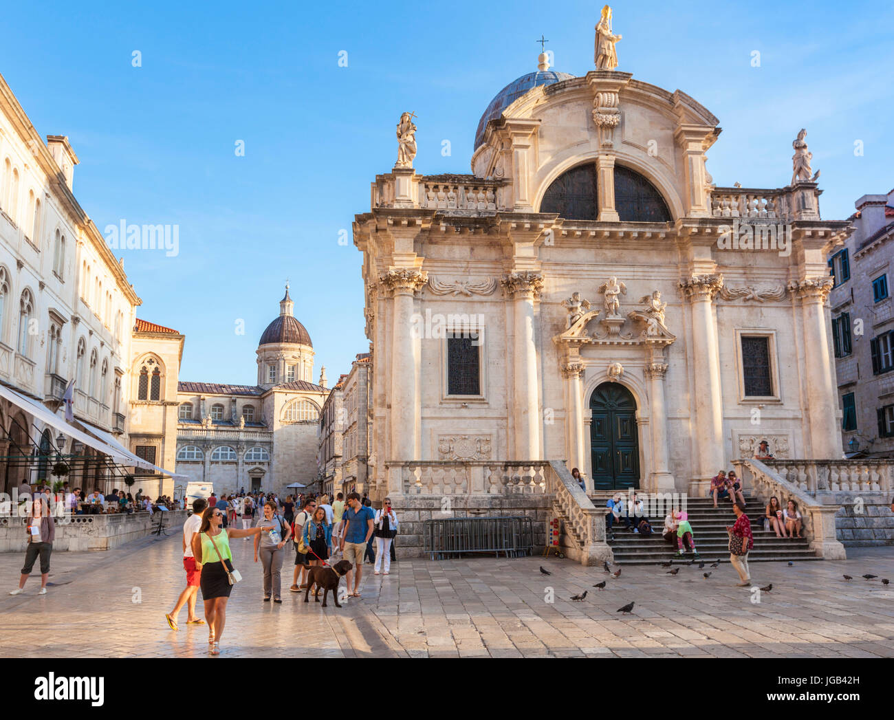 Croatie Dubrovnik Croatie côte Dalmate Luza square la place de la vieille ville, église de St Blaise église saint patron de Dubrovnik old town dubrovnik croatie Banque D'Images