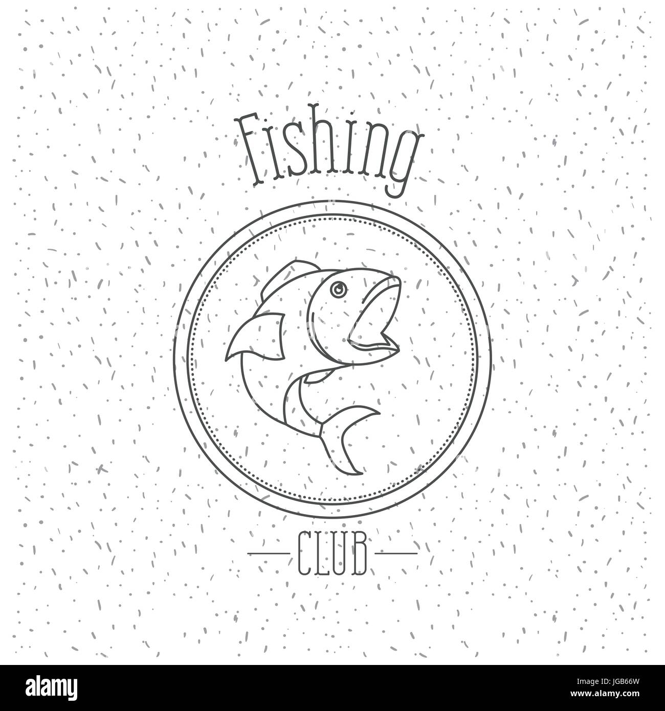Fond blanc avec éclat de silhouette monochrome avec emblème logo poisson fishing club Illustration de Vecteur