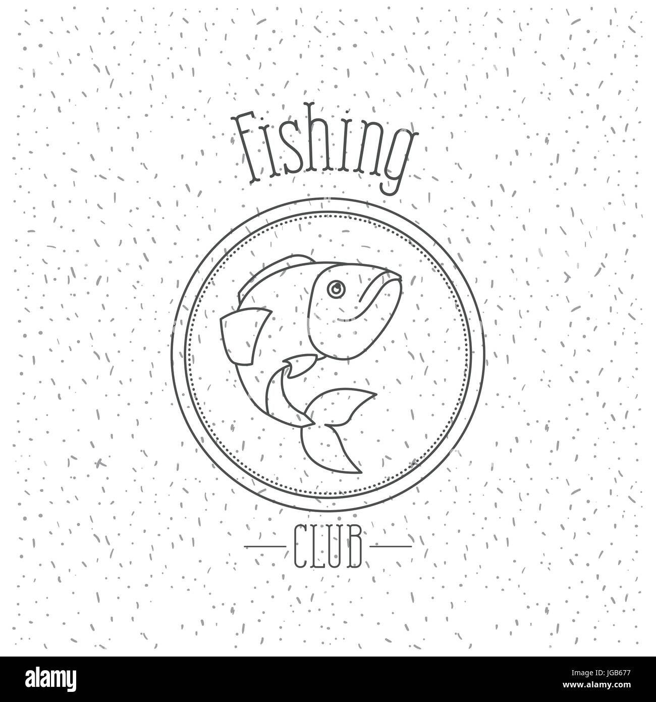Fond blanc avec éclat de silhouette monochrome avec emblème logo poisson truite fishing club Illustration de Vecteur